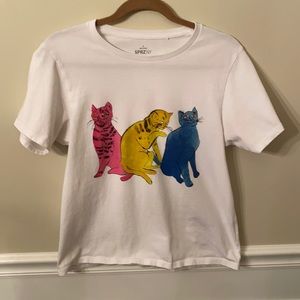 Andy Warhol pink yellow blue cat lovers t-shirt